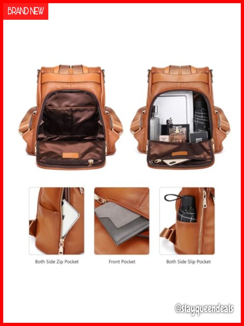 Women's Leather Anti-Theft Backpack Purse 3-Way Carry Laptop Bag - Picture 4 of 5